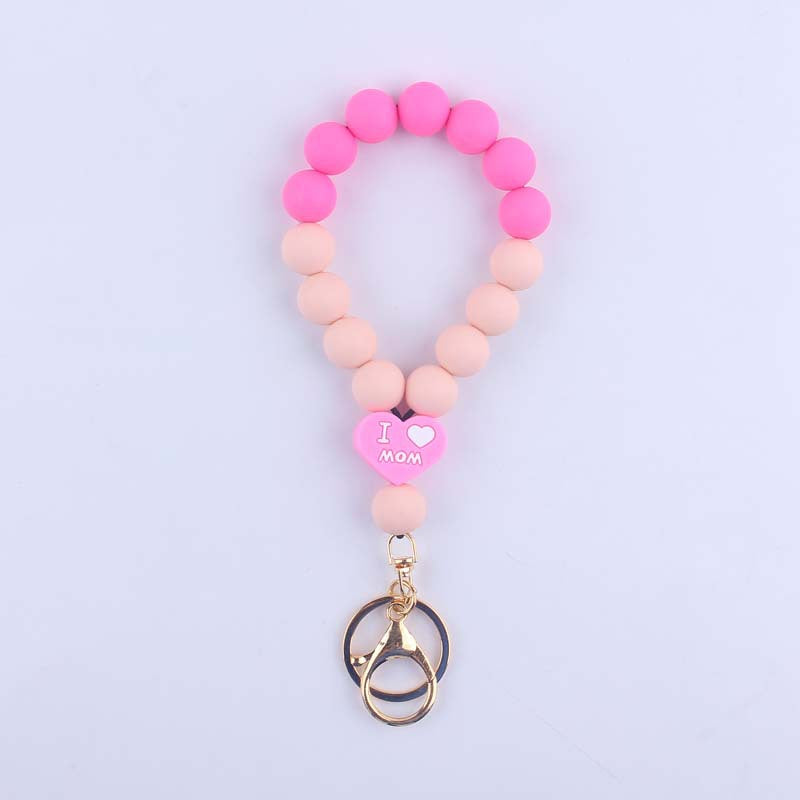 Wholesale Cartoon Double-sided Love Silicone Beaded Wrist Keychain